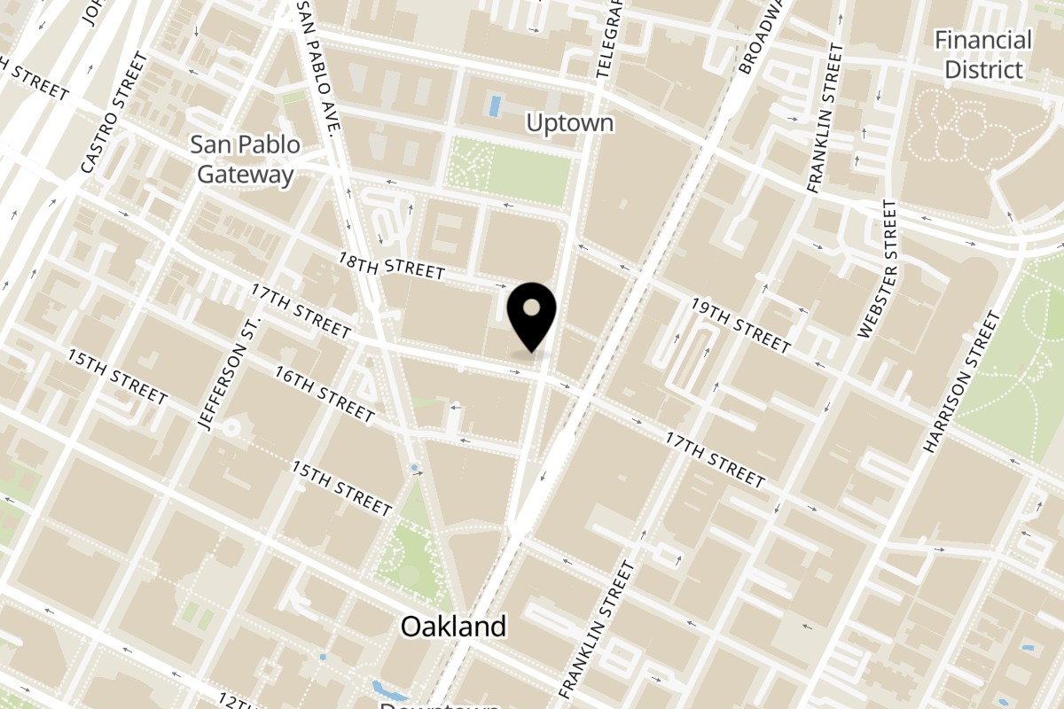 Map showing the location of Sweet Fingers Jamaican Restaurant and Bar on 1707 Telegraph Ave in Oakland